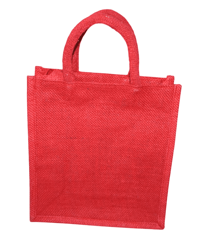 Red Jute Shopping Bag with Transparent Window and Lace Detail (Small) view 2