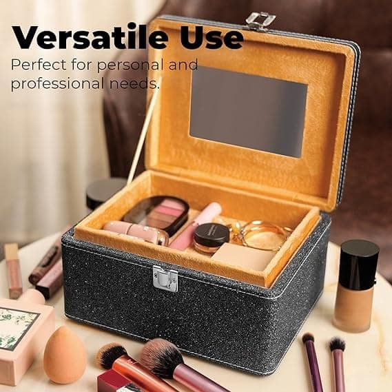 Makeup Box - Vanity Box for Women Bridal - Cosmetic Box Organiser, Durable, Stylish Finish for Home or Travel, Large Capacity Beauty Case for Brushes, Lipsticks & Skincare, (Black) view 5