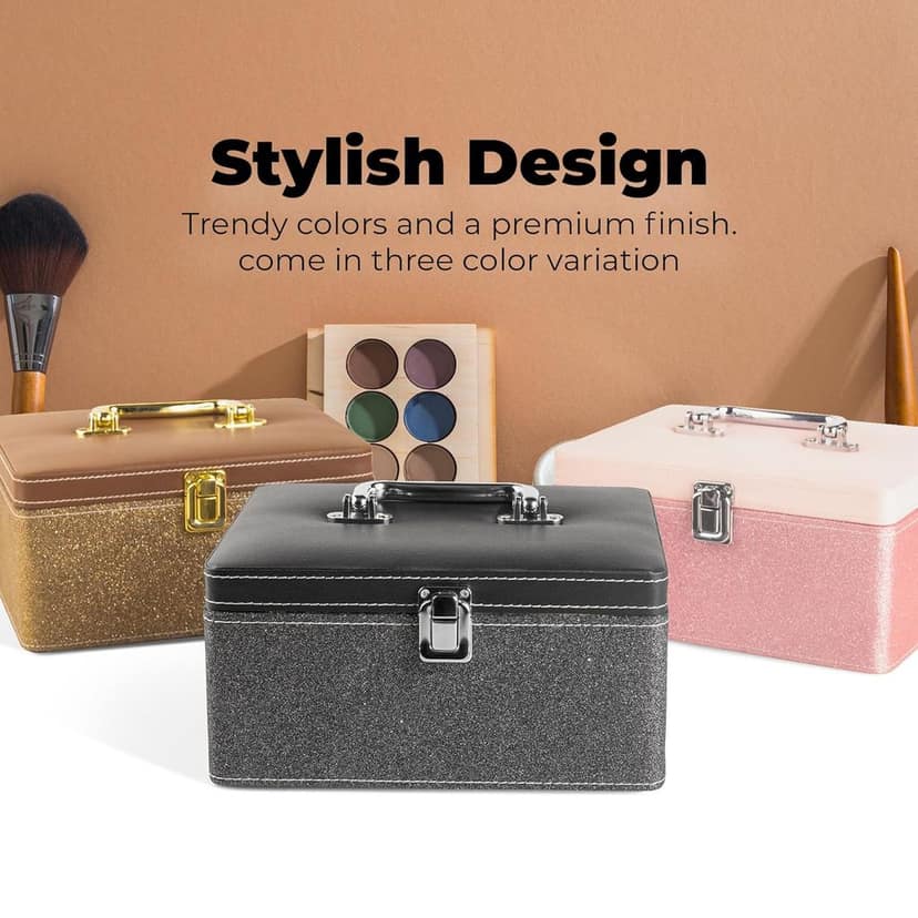 Makeup Box - Vanity Box for Women Bridal - Cosmetic Box Organiser, Durable, Stylish Finish for Home or Travel, Large Capacity Beauty Case for Brushes, Lipsticks & Skincare, (Black) view 6