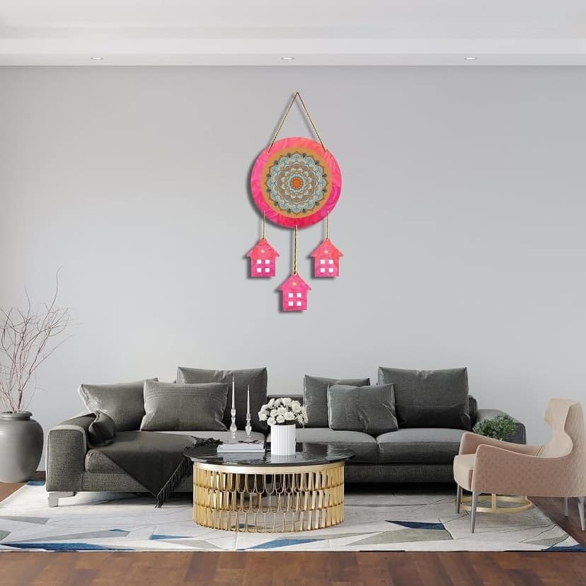 Charmor Mandala Art Printed Decorative Wall Hanger for Home | Office | Living Room | Gifts | Bedroom | Door Hanging | Modern Wall Art | Door Hanging (WH3612) Pink view 2