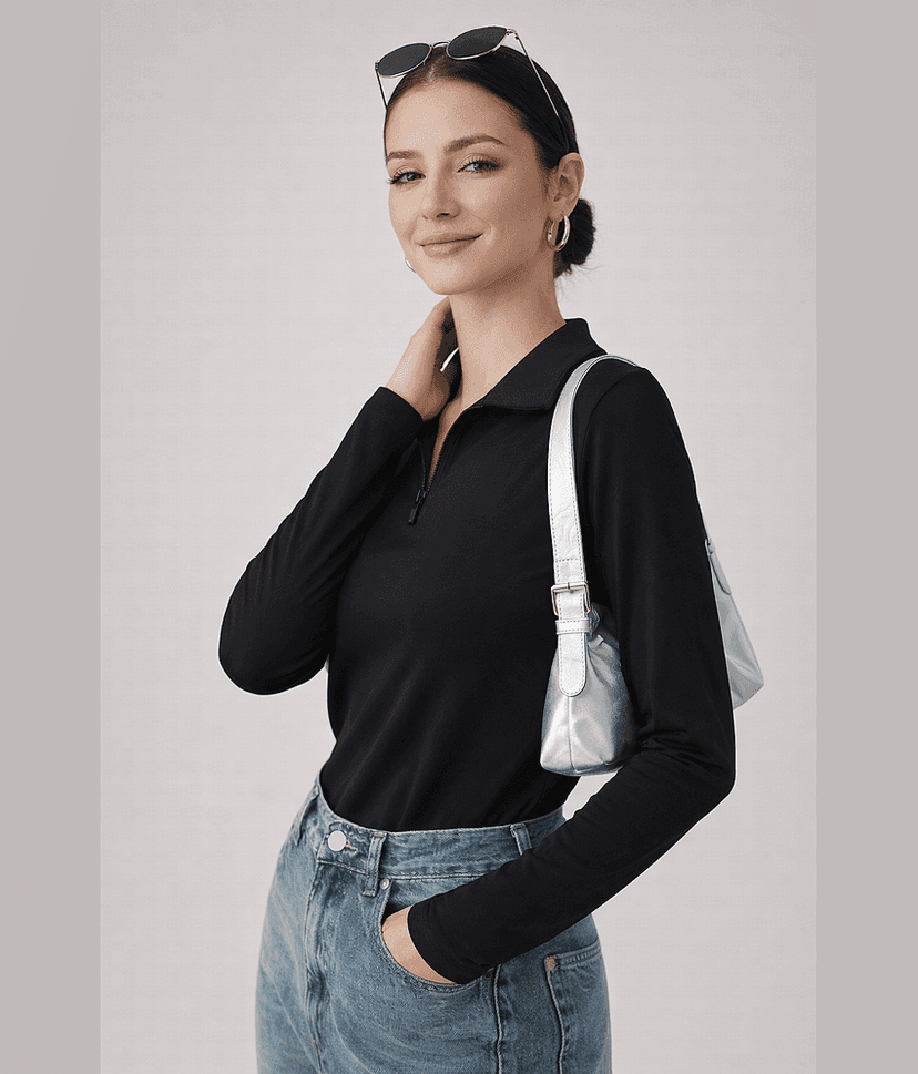 The Dry State Women Polyester Regular Fit Polo Collar T-Shirt ( Black )