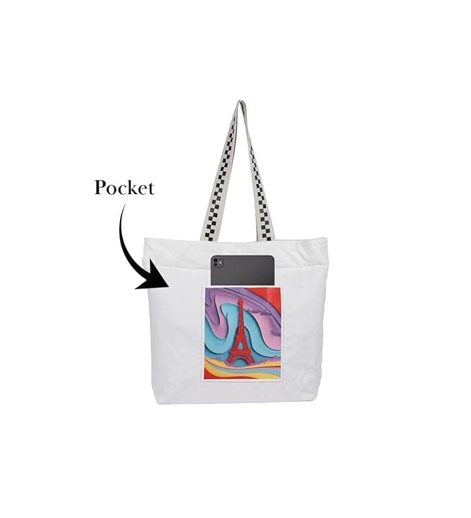 WOTM On The Move Tote | Premium Printed Cotton Canvas Tote Bag with Zipper & Inside Pocket, Stylish Everyday Travel Bag for Work, College, Office, Travel, Shopping view 2