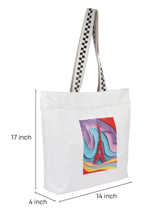 WOTM On The Move Tote | Premium Printed Cotton Canvas Tote Bag with Zipper & Inside Pocket, Stylish Everyday Travel Bag for Work, College, Office, Travel, Shopping view 3