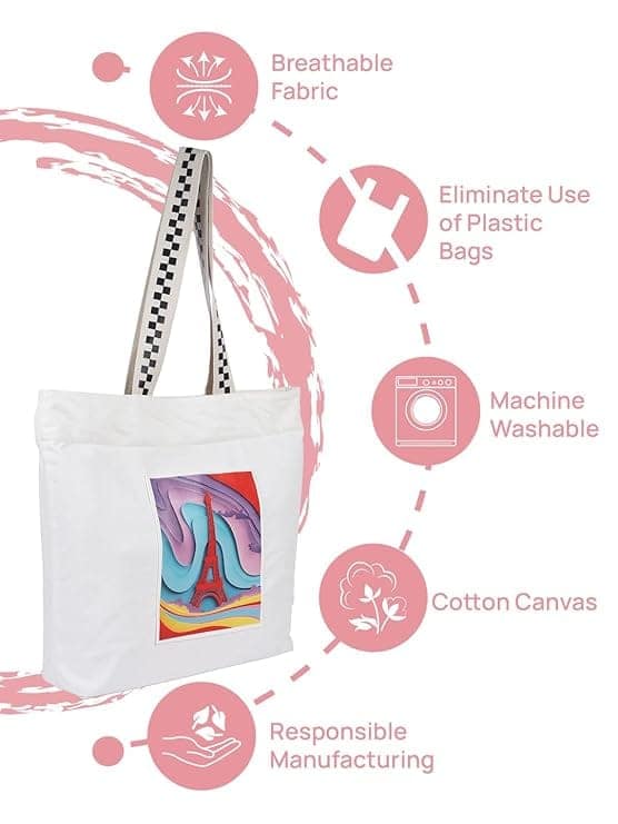 WOTM On The Move Tote | Premium Printed Cotton Canvas Tote Bag with Zipper & Inside Pocket, Stylish Everyday Travel Bag for Work, College, Office, Travel, Shopping view 6
