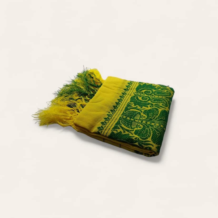 Lafabriqueind Pure Cotton Assamese Gamcha, Breathable gamcha for Men, Women | Heavy Design 60 GSM Bath Towel | Pack of 1, Size-23x58 inches, Yellow & Green view 2