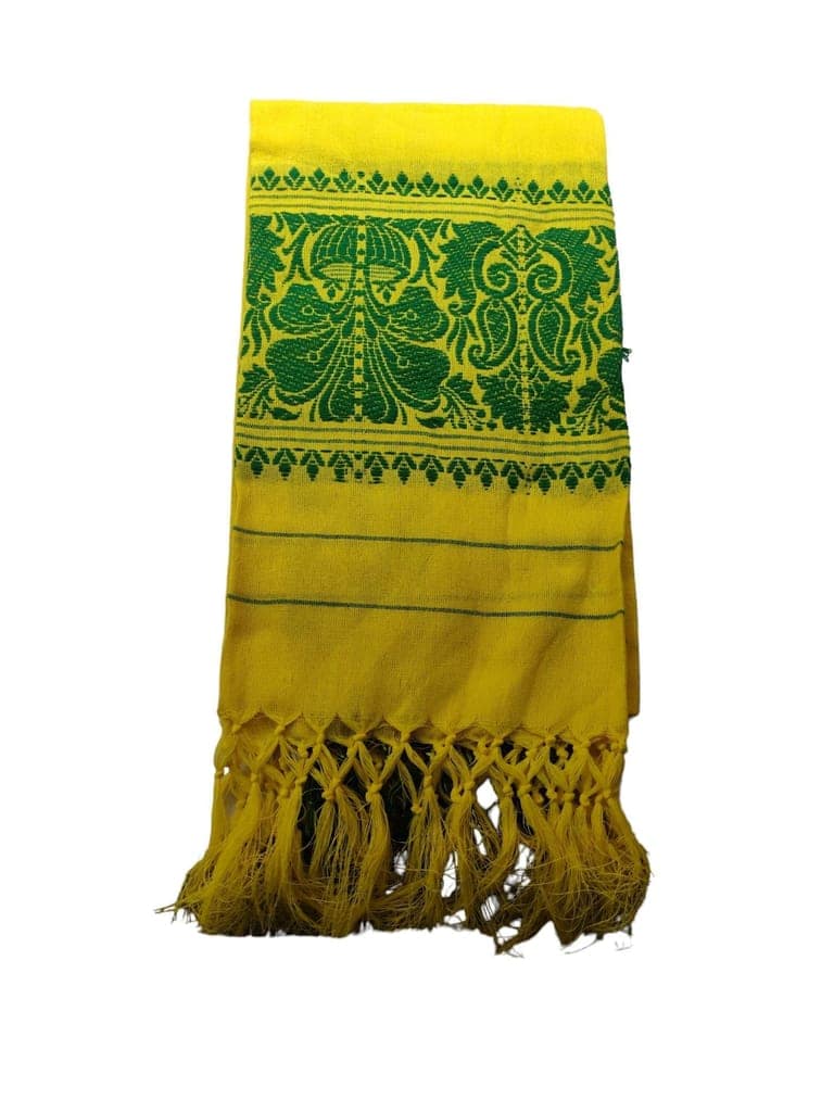 Lafabriqueind Pure Cotton Assamese Gamcha, Breathable gamcha for Men, Women | Heavy Design 60 GSM Bath Towel | Pack of 1, Size-23x58 inches, Yellow & Green view 3