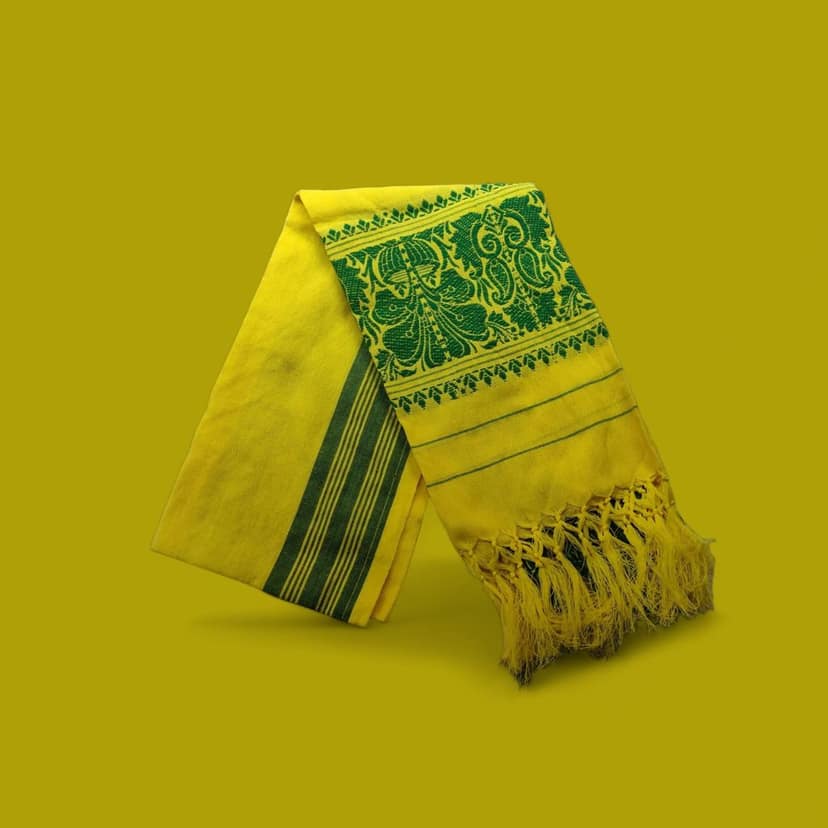 Lafabriqueind Pure Cotton Assamese Gamcha, Breathable gamcha for Men, Women | Heavy Design 60 GSM Bath Towel | Pack of 1, Size-23x58 inches, Yellow & Green view 4