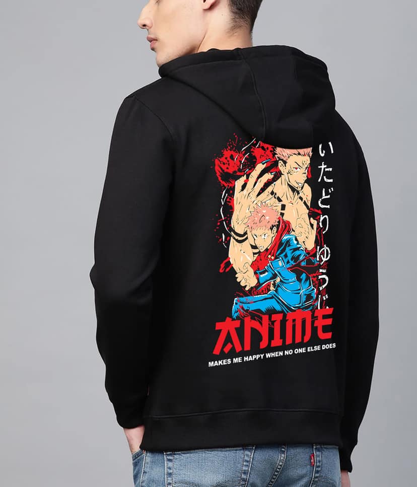 SCOTT FINCHER Men's Black Anime Printed Hoodie : AA(RSHOD)BLACK_157