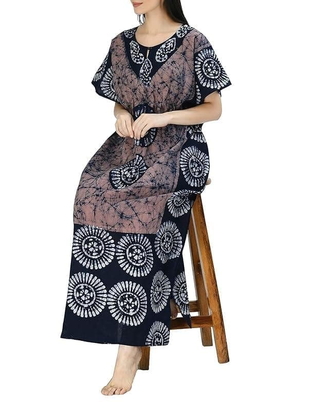 Ukal Cotton Regular Printed Round Neck Floor Length Nighty Night Gown Maxi view 3