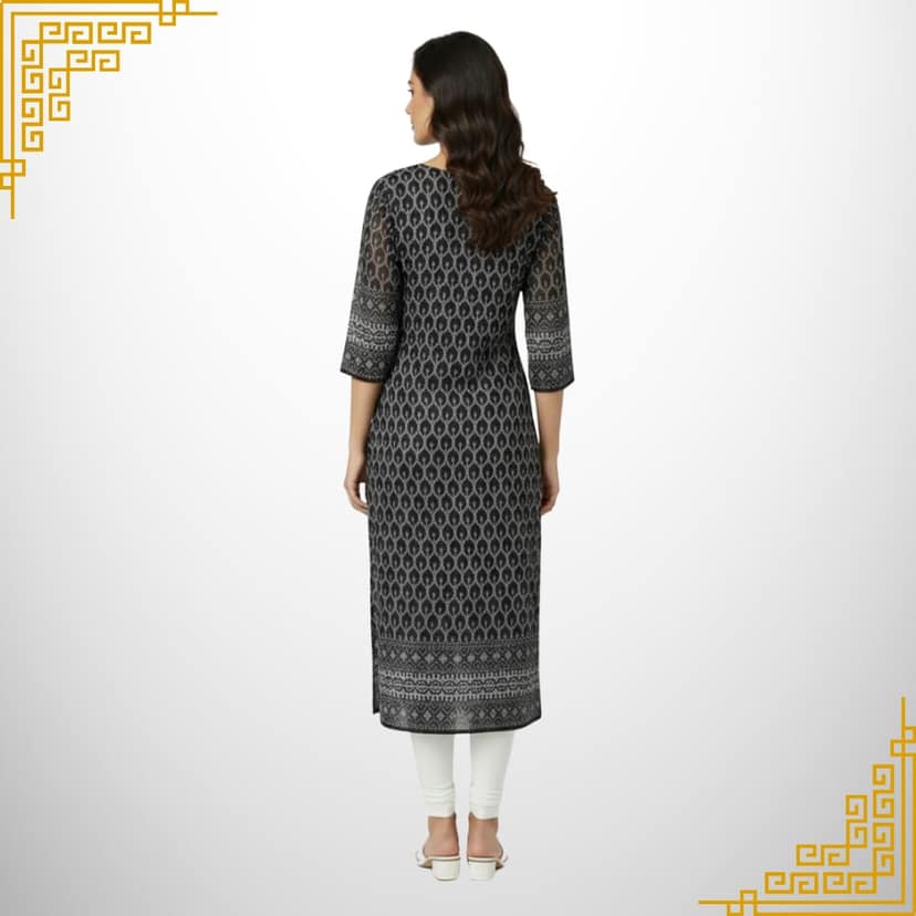 Mom and Me Women's Straight Chikankari Kurta/Kurti, Georgette Fabric, Latest Summer Stylish Wear Lining Design (X-Large, Black) view 2