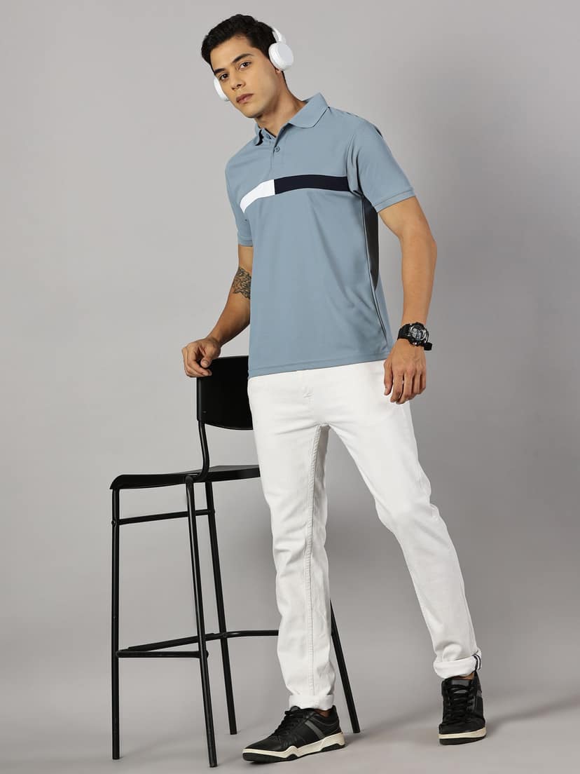 Dry-fit Grey Striped Polo