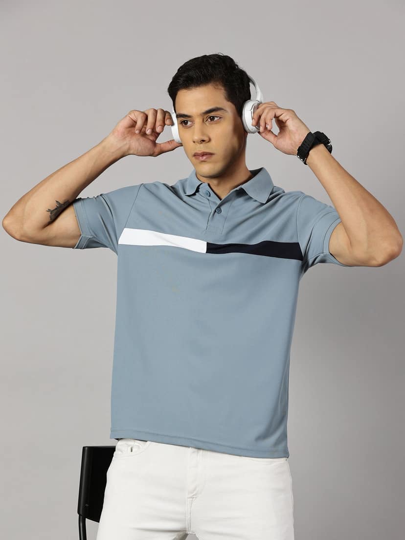 Dry-fit Grey Striped Polo view 3