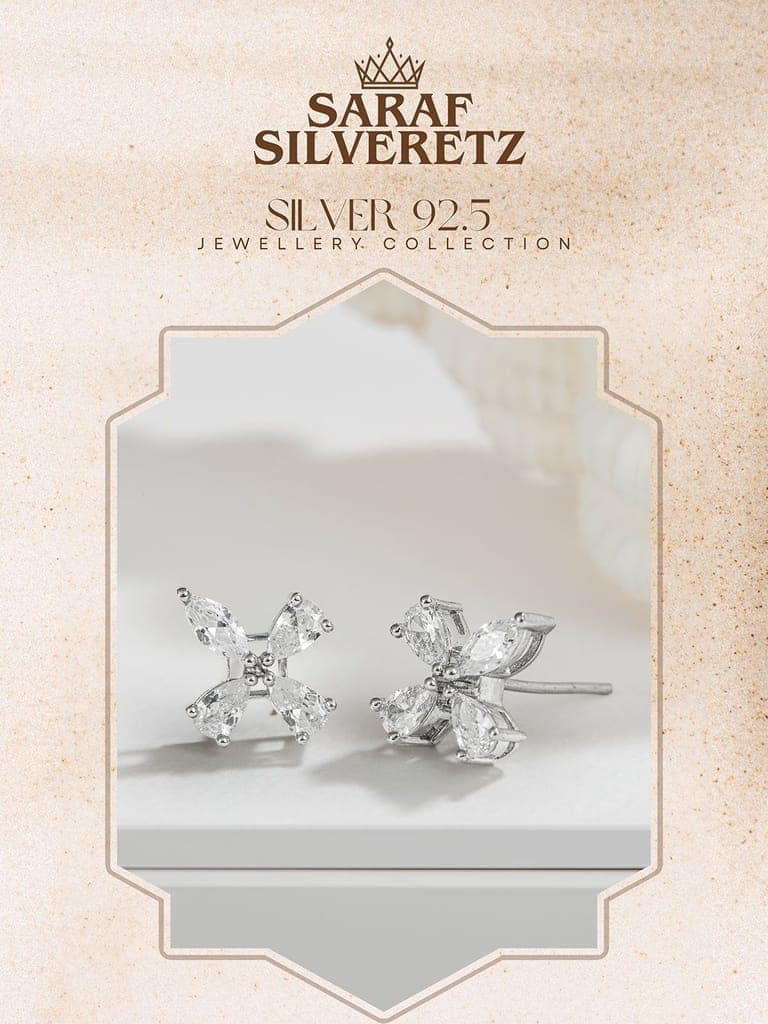 925 Sterling Silver Cubic Zirconia Floret Studds Earrings view 3
