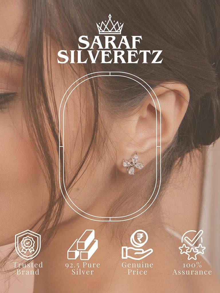 925 Sterling Silver Cubic Zirconia Floret Studds Earrings view 6