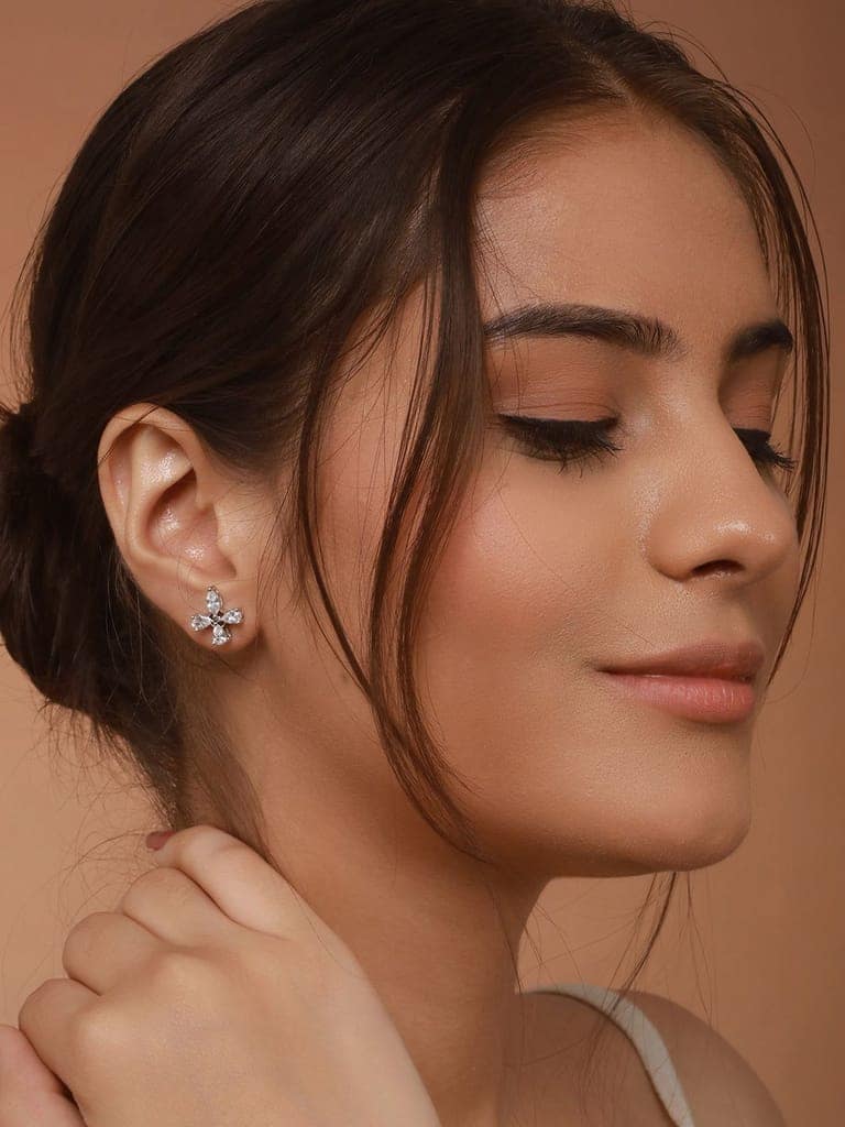 925 Sterling Silver Cubic Zirconia Floret Studds Earrings view 8