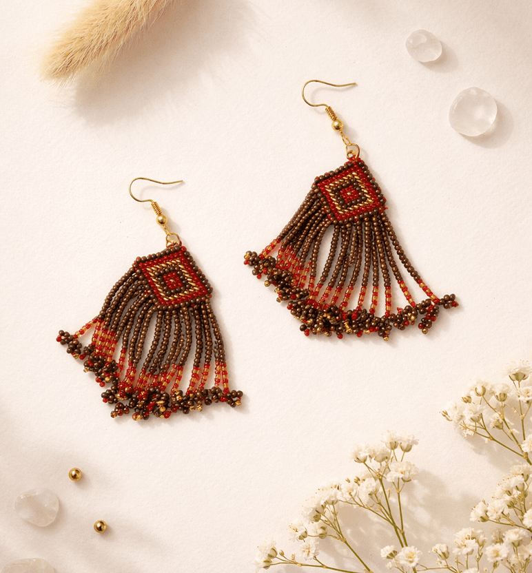 Handcrafted Geometric Beaded Earrings view 2
