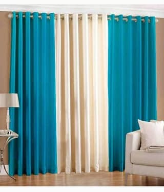 N2C Home Floral Semi-Transparent Eyelet Curtain 5 ft ( Pack of 3 ) - Teal
