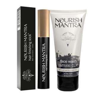 Nourish Mantras Hair Finishing Stick (12g) & Ratrani Clay Face Wash (50ml)/ Hair Finishing Stick for Celebrity like Hair/ Tames frizzy hair & flyaways/ Face wash for Deep Cleansing & Combats