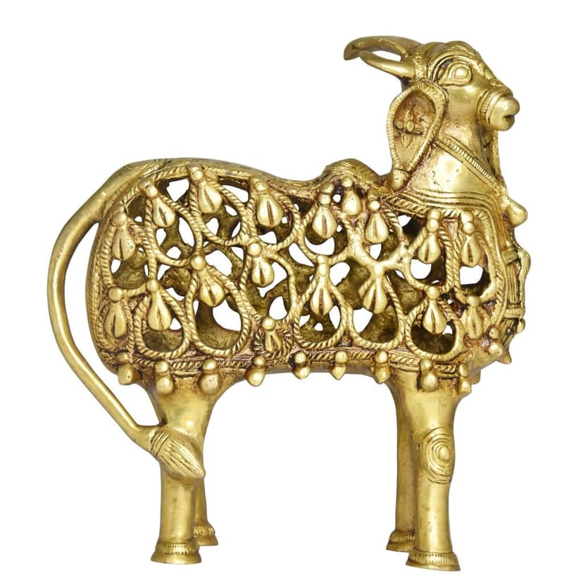 Brass Cow & Calf Statue - Traditional Indian Art, Height : 8 Inch (BSMAS1513 A) view 2