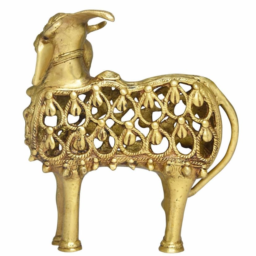 Brass Cow & Calf Statue - Traditional Indian Art, Height : 8 Inch (BSMAS1513 A) view 3