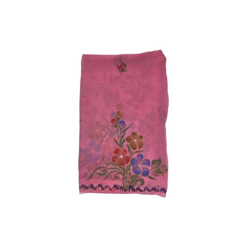 Buy Pink Hand Painted Floral Georgette Saree With Blouse Piece online at best price view 2