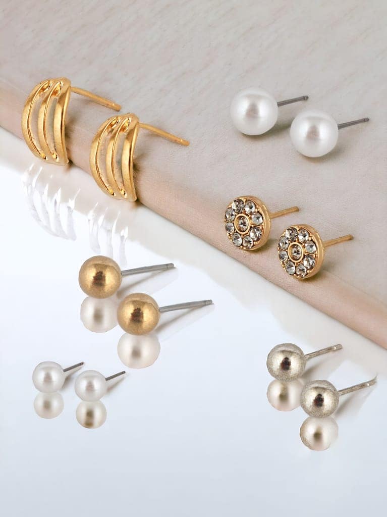LUCKY JEWELLERY Fashion 24 Pairs Combo Set Of Latest Earrings Celebrity Inspired Stylish Trendy Gold Plated Studs Floral Tops Hoops Earing C Shaped Earring for Women & Girls (360-CHEX-1187-24) view 4