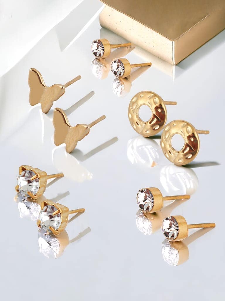 LUCKY JEWELLERY Fashion 24 Pairs Combo Set Of Latest Earrings Celebrity Inspired Stylish Trendy Gold Plated Studs Floral Tops Hoops Earing C Shaped Earring for Women & Girls (360-CHEX-1187-24) view 7