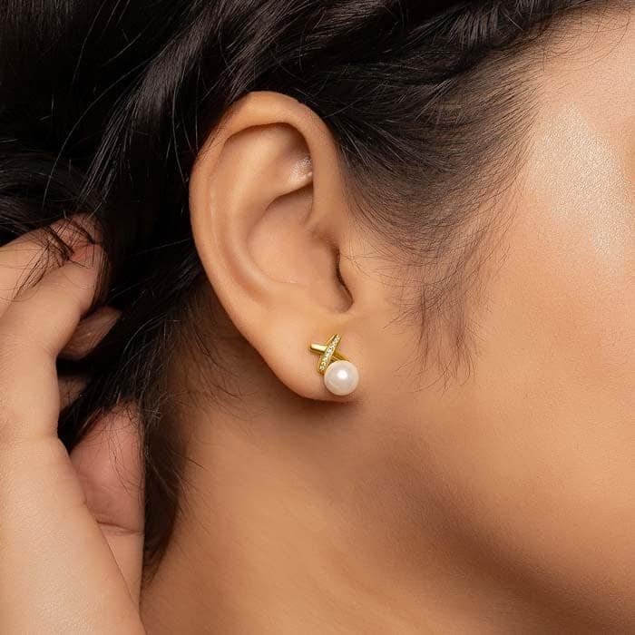 18k Gold Plated Silver Enchanted Pearl Earrings view 2