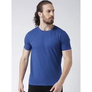 Kicky Media Group Mens Blue Solid 100% Cotton Round Neck T-Shirt