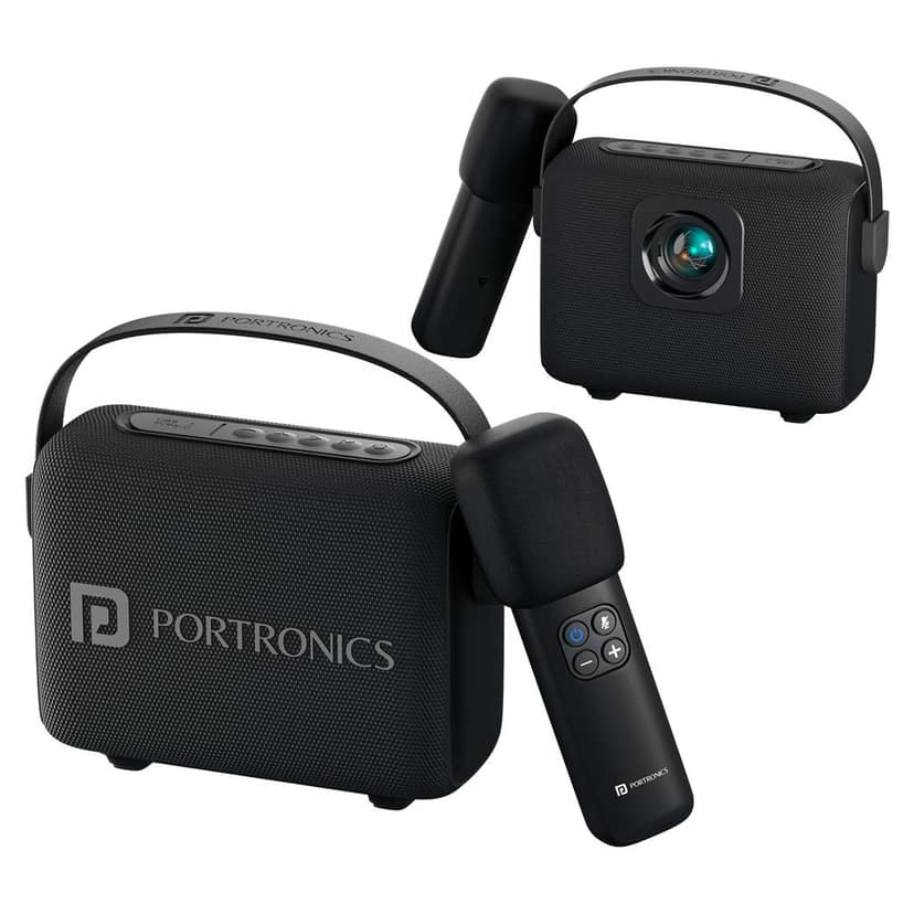 Portronics Resonate 2 14W Portable Bluetooth Speaker with Wireless Karaoke Mic & LED Sunset Projection Lights, Upto 5 Hours Playtime, Bluetooth 5.3V, Handsfree Calling, Type C Fast Charging (Black) view 2