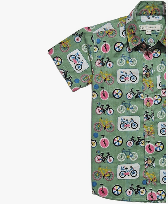 Cottonlush Bicycles Printed Pure Cotton Half Sleeves Shirt for Kids | Colorful view 3