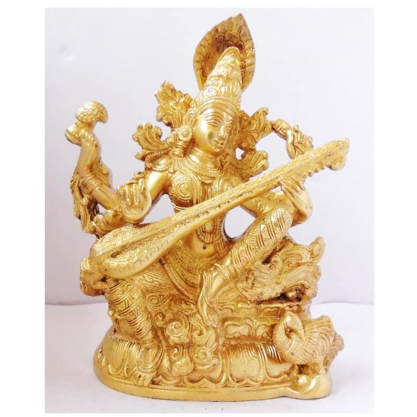 Brass Saraswati Ji Idol - Classic Decorative God Statue, Height : 11.5 Inch (BSMAS1095 A) view 2