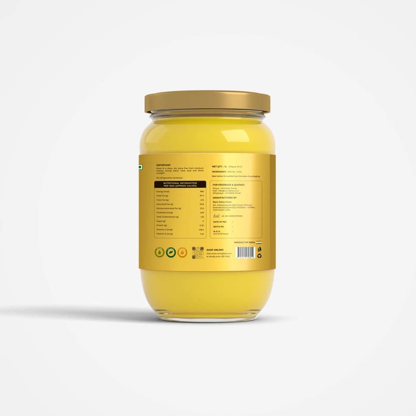 Varni A2 Desi Cow Ghee 1L Bottle view 3