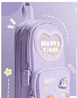 Kawaii Kids Pencil Pouch with Cartoon Eraser Pen Set – Cute Purple School Stationery Combo for Girls