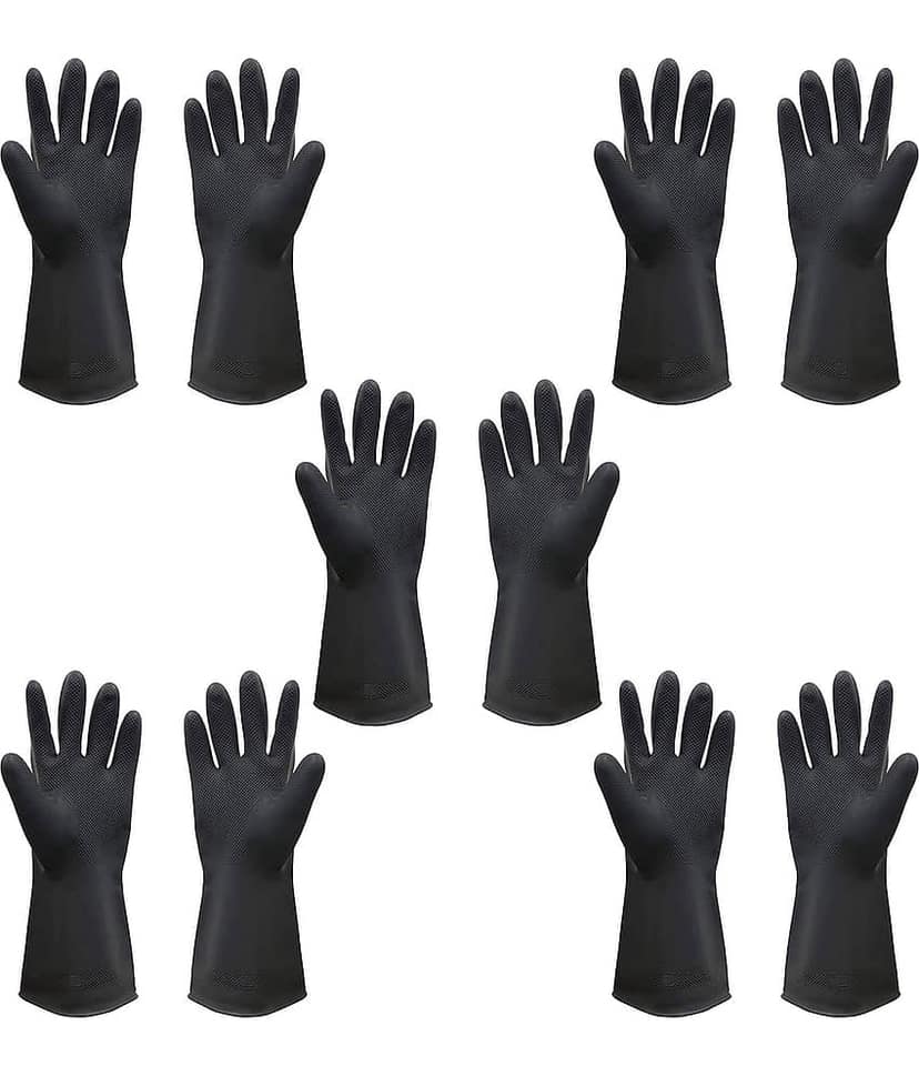 Black Rubber Waterproof, Reusable Multi-Purpose Cleaning Glove Black Cleaning Kit For
