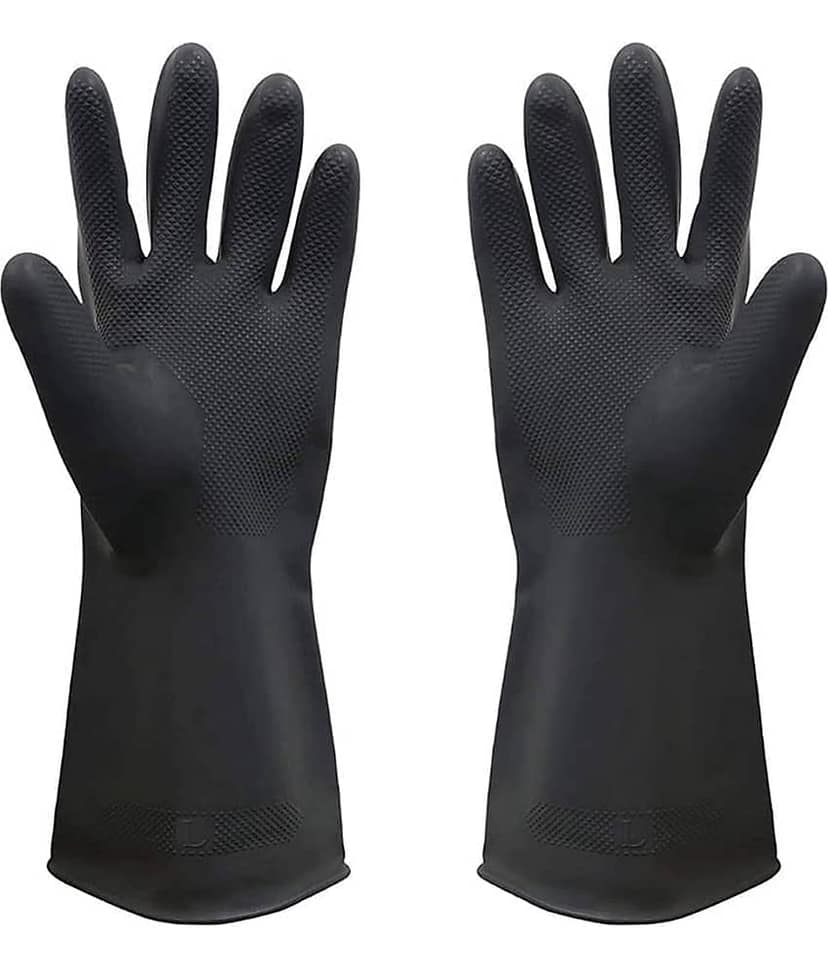 Black Rubber Waterproof, Reusable Multi-Purpose Cleaning Glove Black Cleaning Kit For view 5