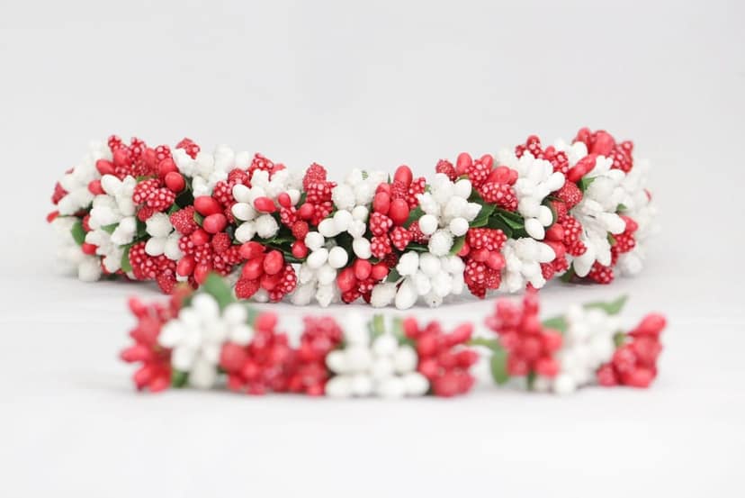 SHG Fashion Art Handmade RED and WHITE Artificial Veni Flowers with 3 Pins (Red with White Artificial Flower Hair Accessory Set) view 2