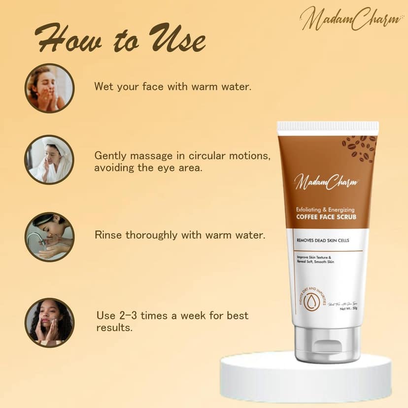 MadamCharm Coffee Face Scrub | Gently Exfoliates Skin for Dead skin Removal | Remove Blackheads | 50g view 7