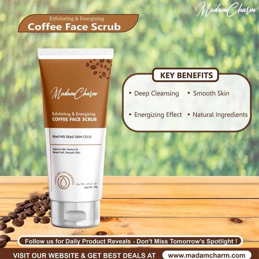 MadamCharm Coffee Face Scrub | Gently Exfoliates Skin for Dead skin Removal | Remove Blackheads | 50g view 8