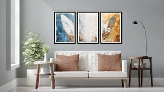 TRIPTYCH 3 PIECE FLOWER ART 48in X 24in WITH BLACK FRAME