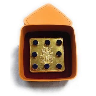 Shani Yantra with Neelam (Blue Sapphire) Stone in Gold Plated for Pooja and Wealth/Business, Status Prosperity