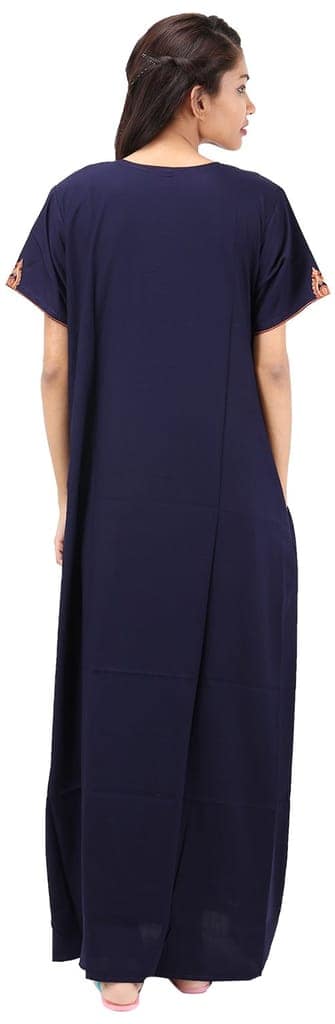 VALENCIA SLEEPWEAR lissybissy Cotton Resham Embroidery Nighty Night Gown Maxi for Women A line (KNW-73, Navy Blue, X-Large) view 2