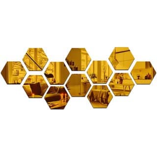 Grahak Trend - 13 Hexagon Golden 3D Acrylic Mirror Wall Stickers