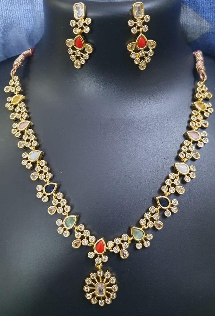 American Diamond gold plated necklace set view 2