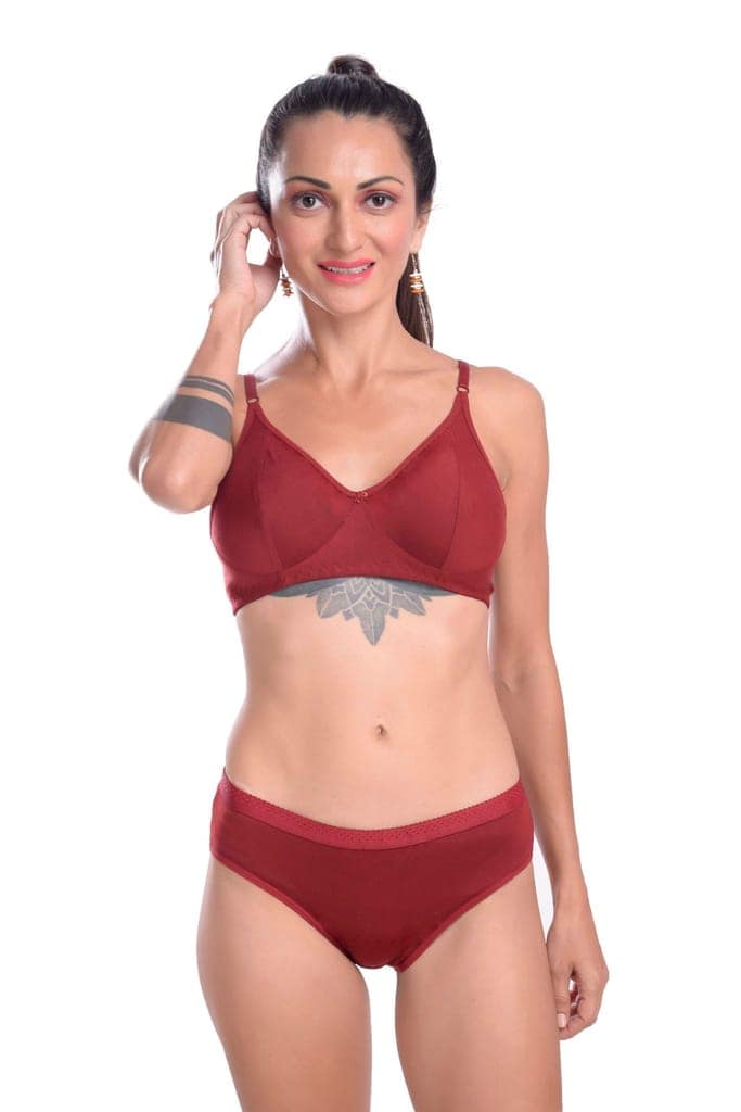 Plain Pure Cotton Bikini Bra Panty set view 5