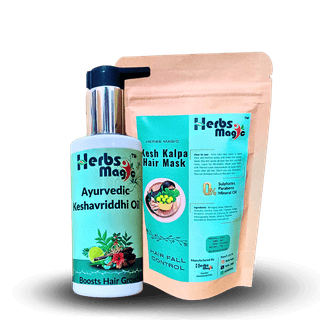 Herbs Magic Ayurvedic Keshavriddhi Hair Oil, 100ml & Hair Mask, 70gm duo For Men & Women, Helps In Hair Growth & Thickness, For All Hair Types, No Paraffin, Mineral Oil, Preservatives & Chemicals, 150ml