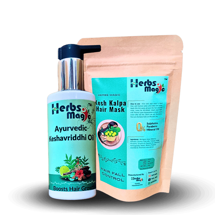 Herbs Magic Ayurvedic Keshavriddhi Hair Oil, 100ml & Hair Mask, 70gm duo For Men & Women, Helps In Hair Growth & Thickness, For All Hair Types, No Paraffin, Mineral Oil, Preservatives & Chemicals, 150ml