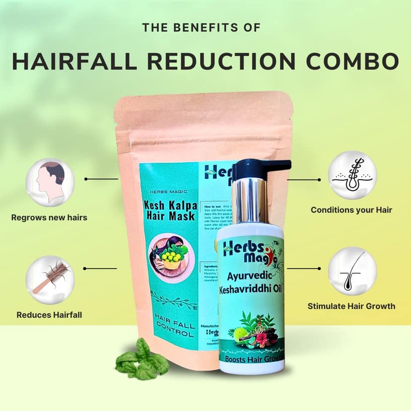 Herbs Magic Ayurvedic Keshavriddhi Hair Oil, 100ml & Hair Mask, 70gm duo For Men & Women, Helps In Hair Growth & Thickness, For All Hair Types, No Paraffin, Mineral Oil, Preservatives & Chemicals, 150ml view 2