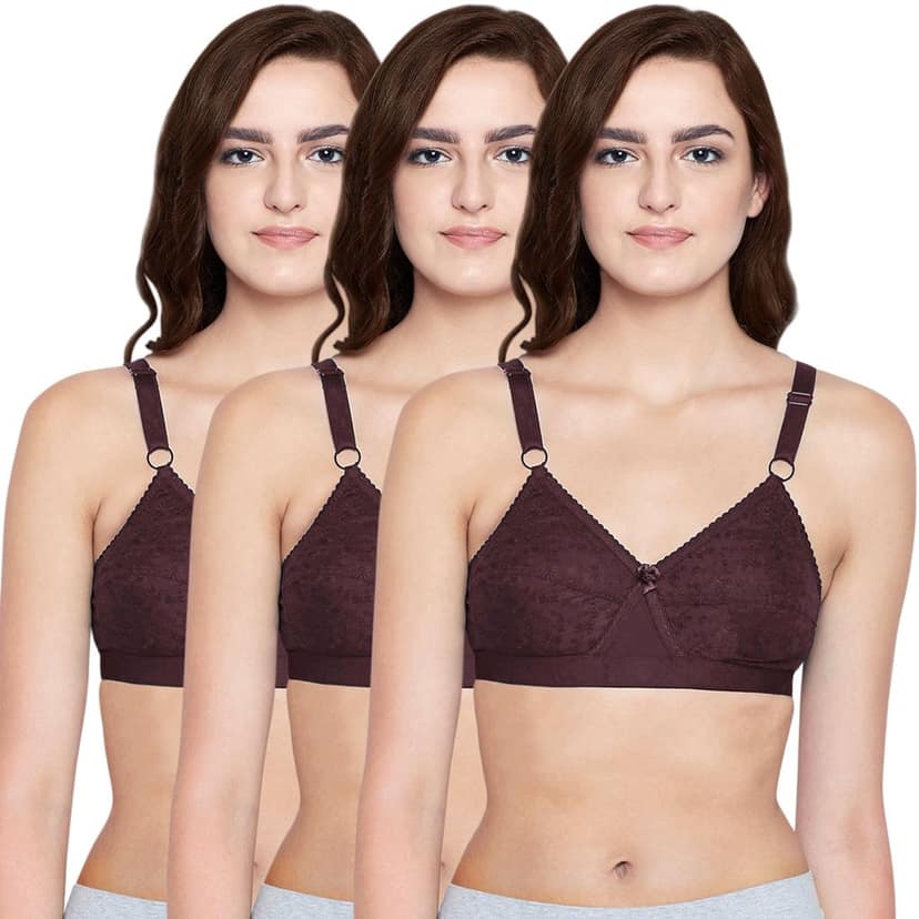 Bodycare 100% Cotton Lightly Padded Non wired Tshirt Bra-Pack of 3