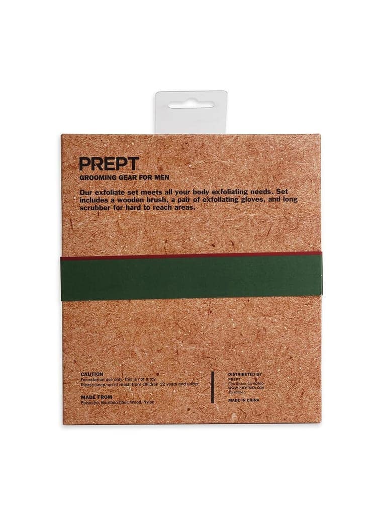 PREPT Men's Bath Exfoliate Set, 4-Piece Grooming Kit with Wooden Brush, Exfoliating Gloves and Long Scrubber view 8